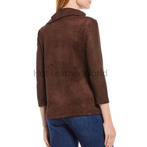 Stylish Mocha Brown Envelop Collar Women Suede Leather Top -  HOTLEATHERWORLD