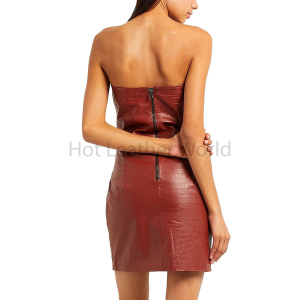 Minimal Brick Red Croc Embossed Strapless Women Mini Leather Dress -  HOTLEATHERWORLD