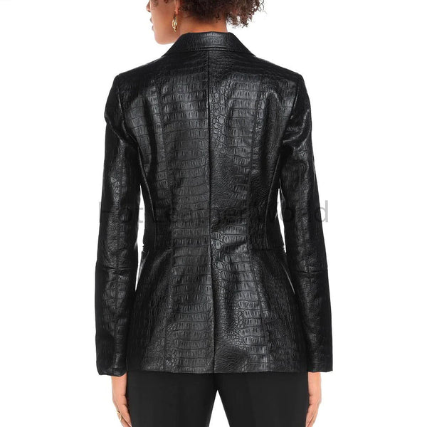 Sleek Black Croc Embossed Single Button Women Genuine Leather Blazer -  HOTLEATHERWORLD