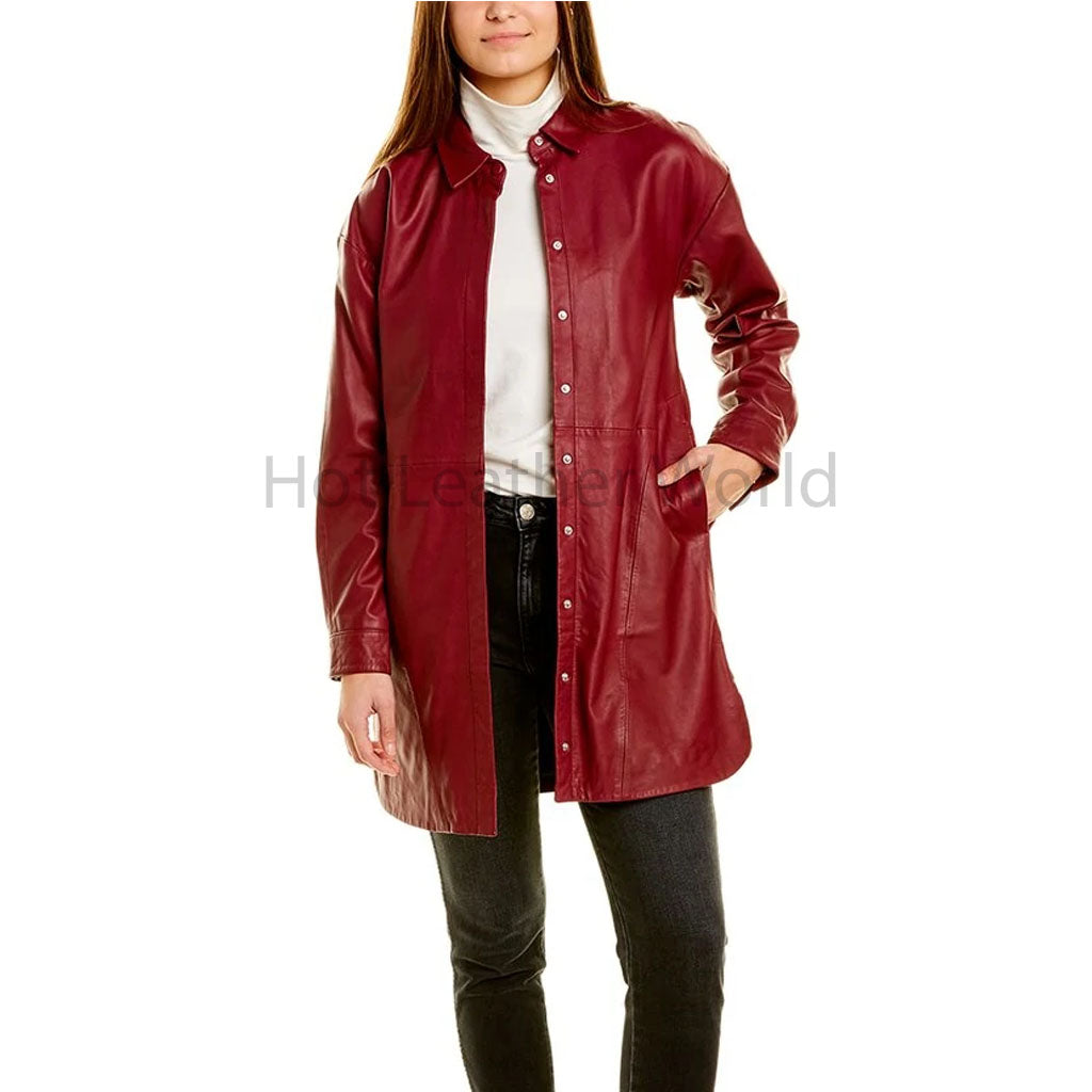 Perfect Red Shirt Style Women Mini Leather Dress And Jacket XL / SAME AS PICTURE
