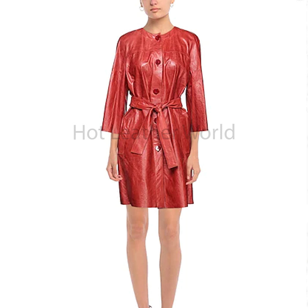 Rustic Red Button Up Women Genuine Leather Mini Dress -  HOTLEATHERWORLD