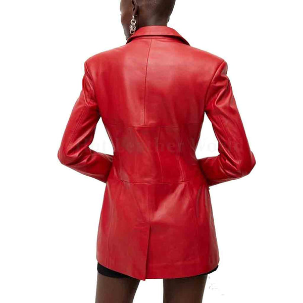 Bright Red Corset Women Leather Blazer -  HOTLEATHERWORLD