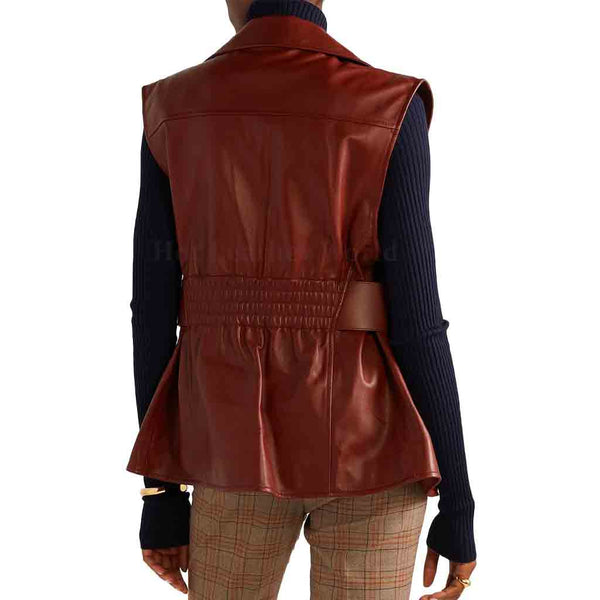 Brown Multi Pockets Women Leather Vest -  HOTLEATHERWORLD