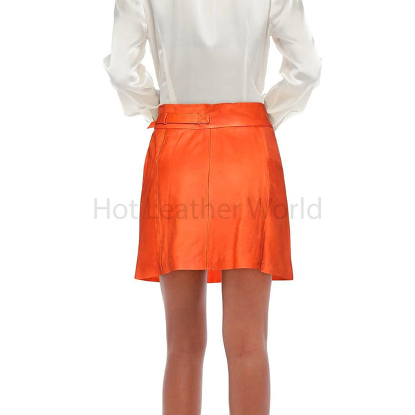Bright Orange Snap Button Detailed Women Mini Leather Skirt -  HOTLEATHERWORLD