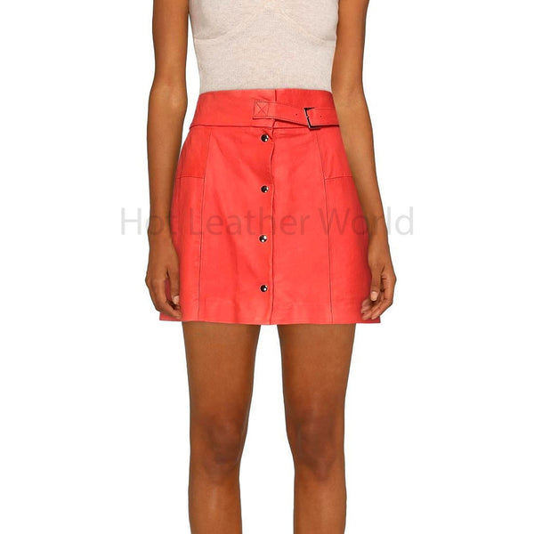 Pretty Red Button Up Women Mini Genuine Leather Skirt -  HOTLEATHERWORLD