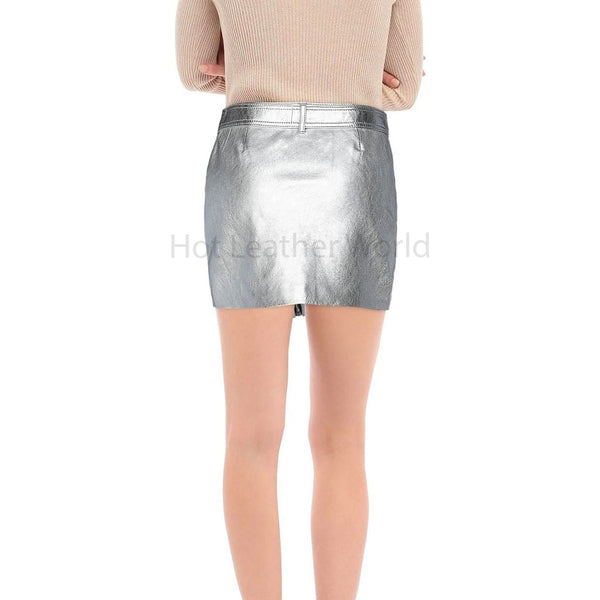Voguish Silver Belted Women Mini Genuine Leather Skirt -  HOTLEATHERWORLD