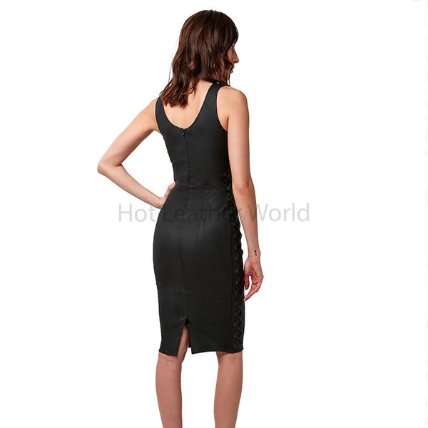 Elegant Black Women Lace Up Hot Leather Dress -  HOTLEATHERWORLD