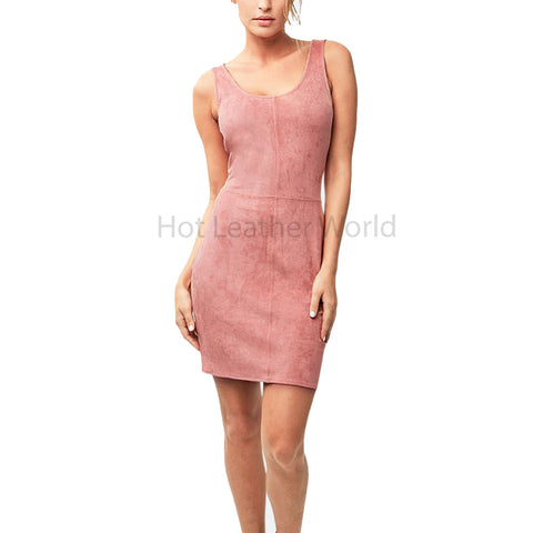 Pastel Pink Women Scoop Neck Bodycon Hot Suede Leather Dress -  HOTLEATHERWORLD