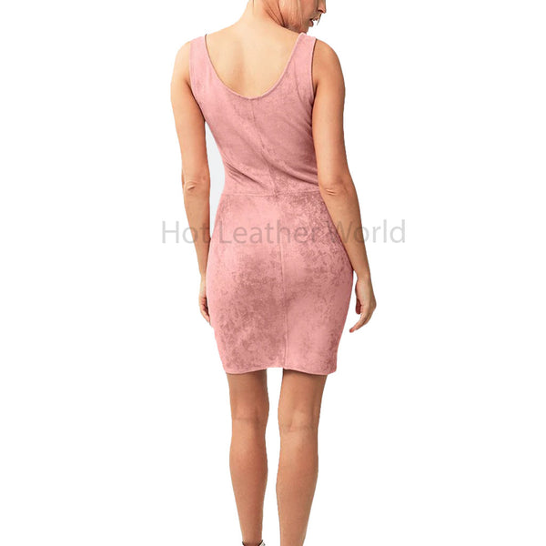 Pastel Pink Women Scoop Neck Bodycon Hot Suede Leather Dress -  HOTLEATHERWORLD