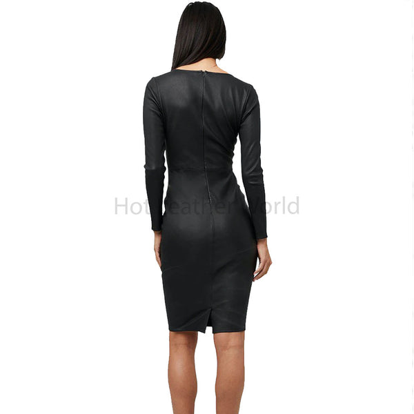 Chic Black Women Crew Neck Body Fitted Hot Leather Dress -  HOTLEATHERWORLD