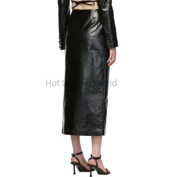 Voguish Black Side Laced Detailing Women Hot Midi Leather Skirt -  HOTLEATHERWORLD