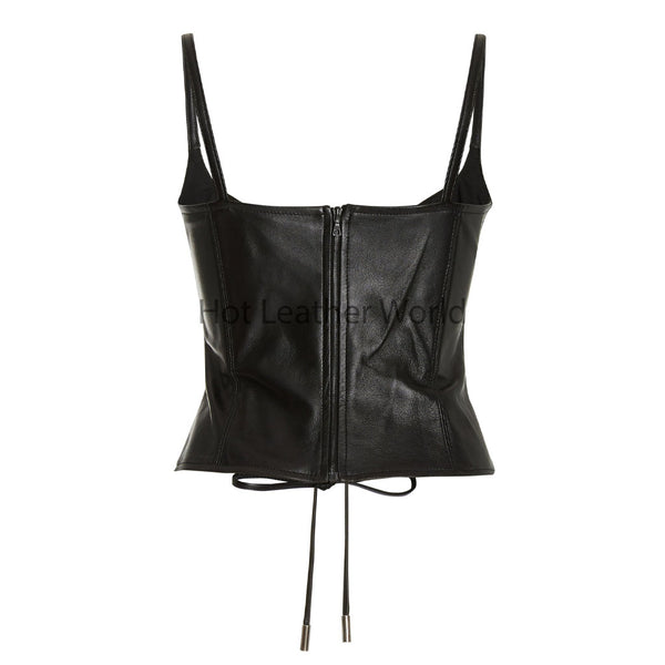Timeless Black Laced Front Women Hot Leather Bustier Top -  HOTLEATHERWORLD