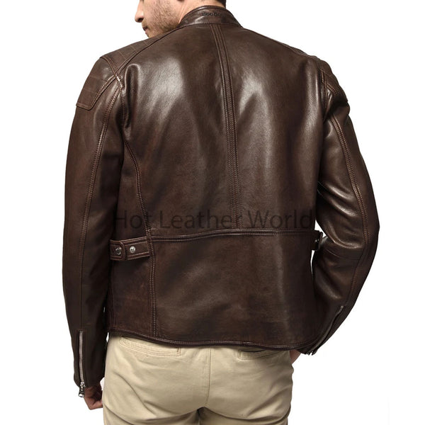 Dark Brown Shoulder Quilt Men Café Racer Leather Jacket -  HOTLEATHERWORLD