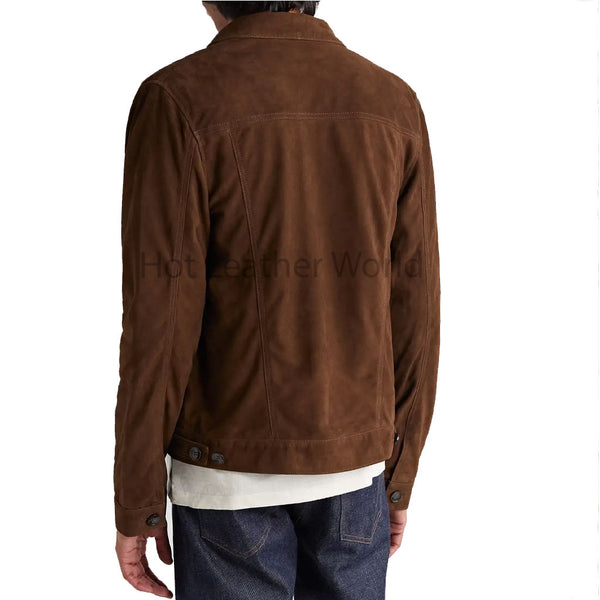 Elegant Brown Button Up Men Suede Leather Jacket -  HOTLEATHERWORLD