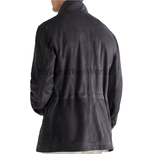 Graceful Gray High Neck Concealed Closure Suede Leather Jacket -  HOTLEATHERWORLD