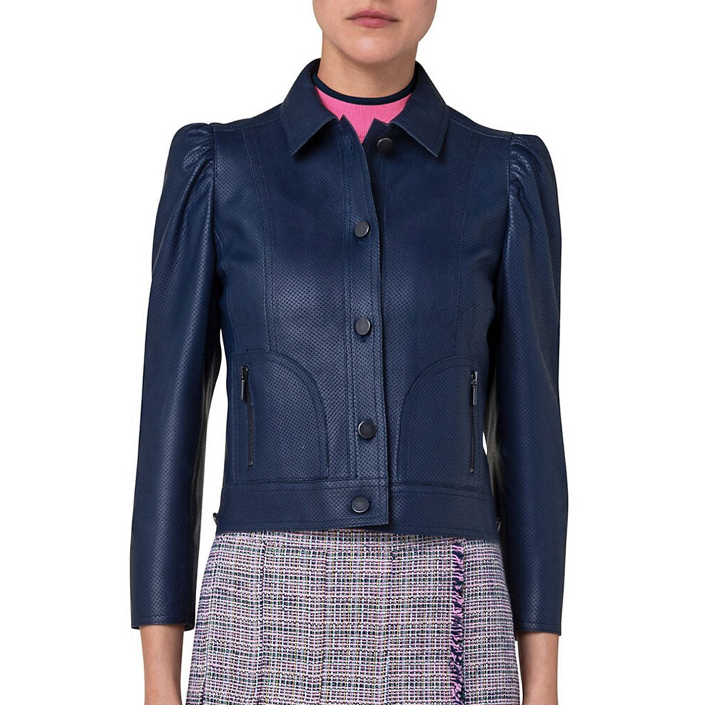 Navy blue faux leather jacket best sale