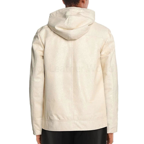 Sophisticated White Hooded Men Leather Jacket -  HOTLEATHERWORLD