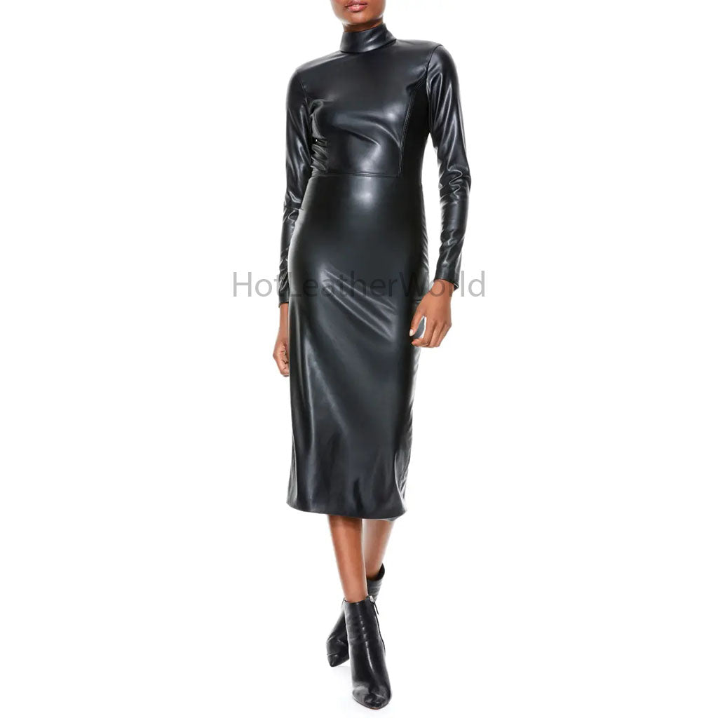Black Mock Neck Midi Length Bodycon Women Faux Leather Dress 2XL / NAVY BLUE Black Mock Neck Midi Length Bodycon Women Faux Leather Dress 2XL / NAVY BLUE