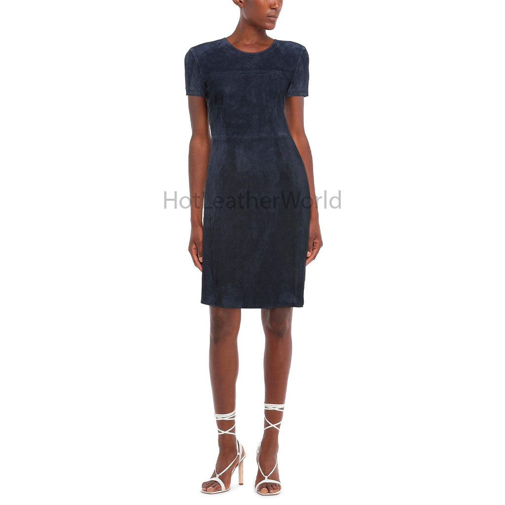 blue suede bodycon dress May Womens Suede Midi Dress - Navy Blue