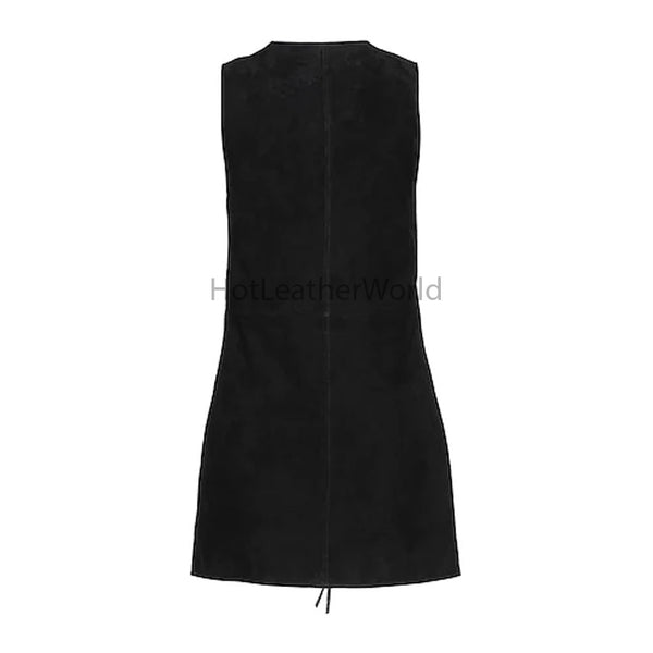 Black Lace Up Fancy Women Mini Suede Leather Dress 2XL / Black Black Lace Up Fancy Women Mini Suede Leather Dress 2XL / Black