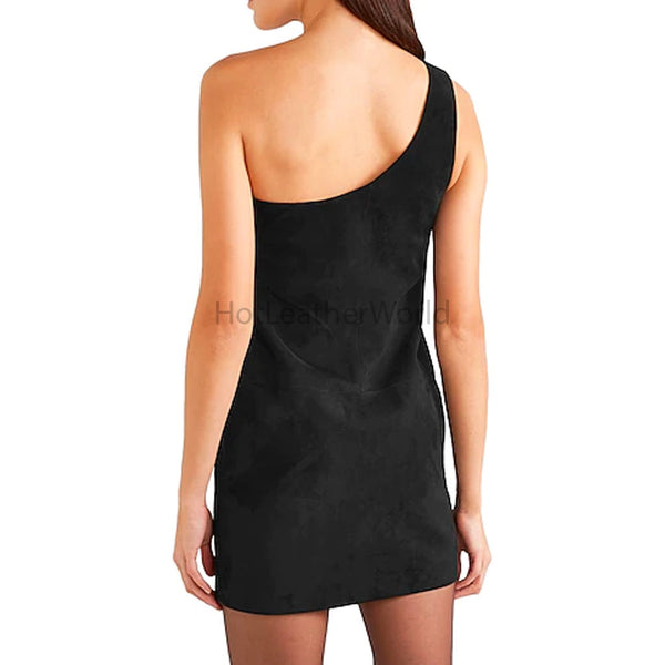 Black One Shoulder Women Chic Suede Mini Leather Dress -  HOTLEATHERWORLD