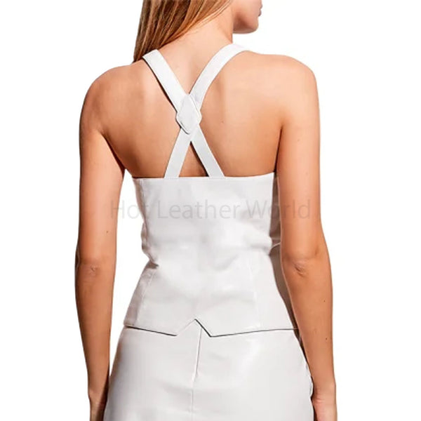 Premium White Button Down Women Leather Vest -  HOTLEATHERWORLD