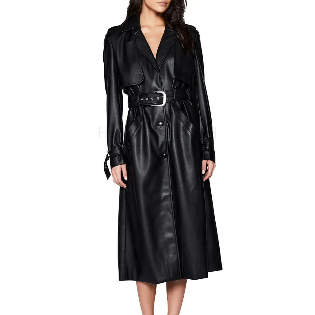 Contrast Button Trench  Black leather, Trench, Vanity bag