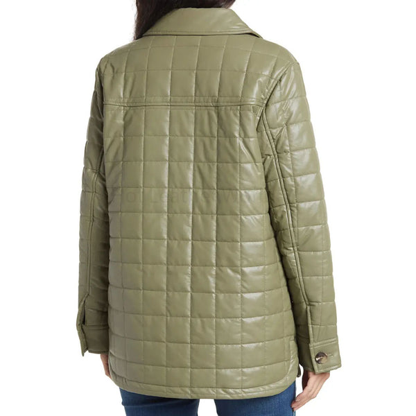 Olive Green Quilted Women Leather Shirt Jacket -  HOTLEATHERWORLD