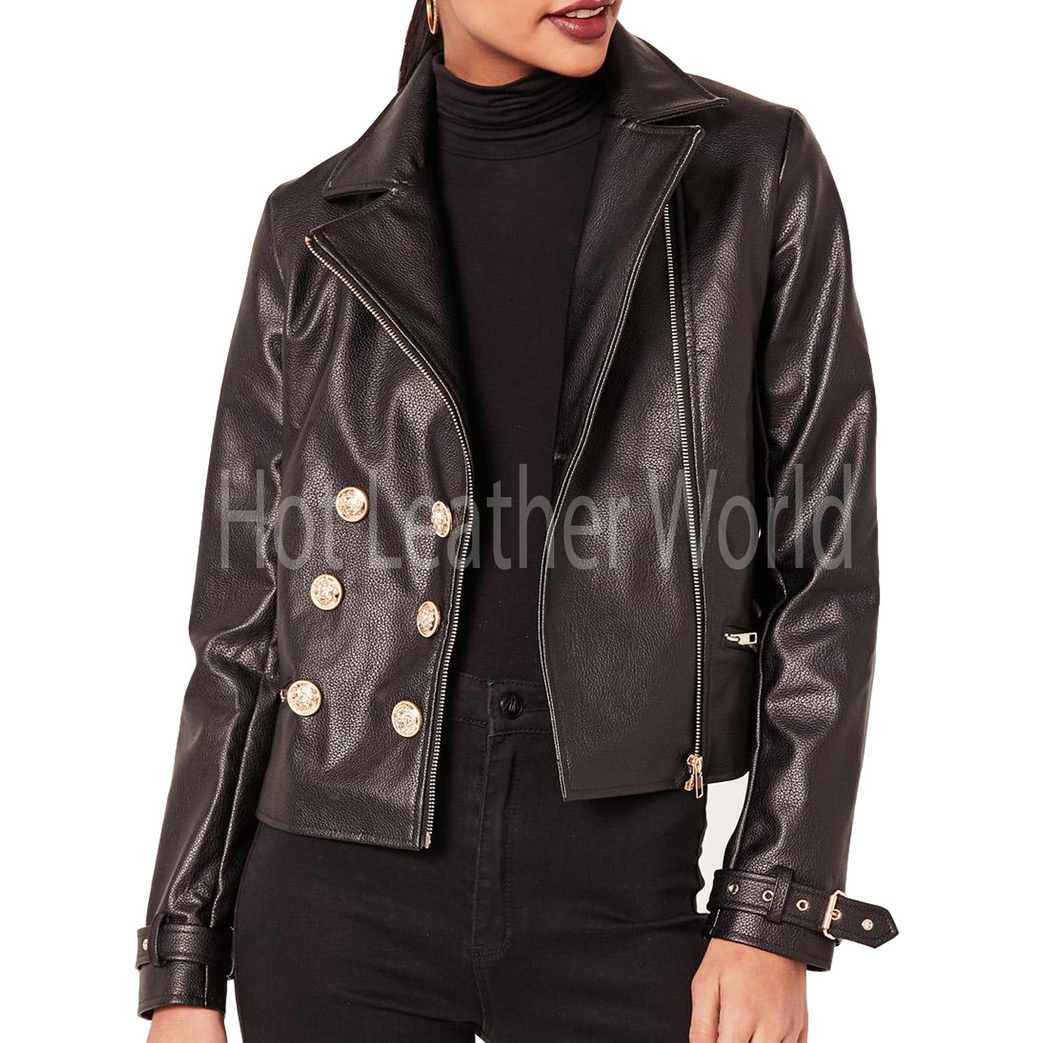 Faux Leather Military Jacket For Women | HOTLEATHERWORLD