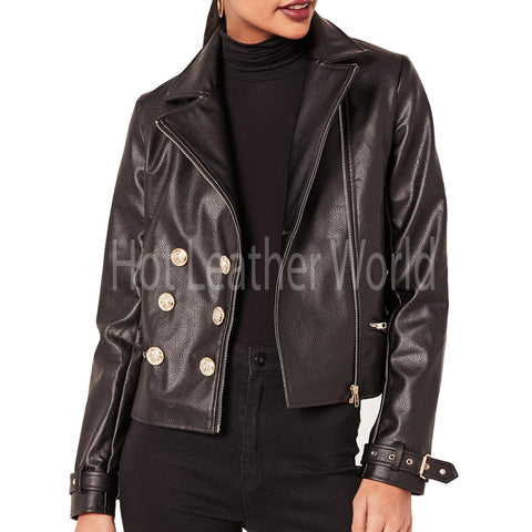 Faux Leather Military Jacket For Women -  HOTLEATHERWORLD