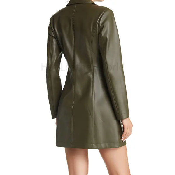 Olive Green Double Breasted Blazer Women Mini Leather Dress -  HOTLEATHERWORLD