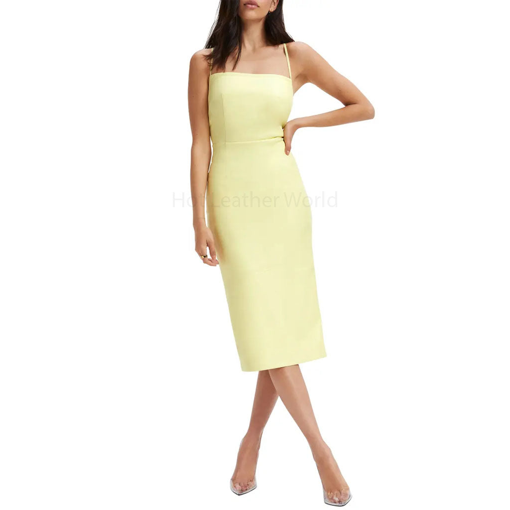 Pastel Yellow Lace Up Back Sheath Women Leather Dress XS / NAVY BLUE