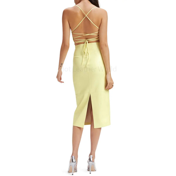 Pastel Yellow Lace Up Back Sheath Women Leather Dress XS / NAVY BLUE Pastel Yellow Lace Up Back Sheath Women Leather Dress XS / NAVY BLUE