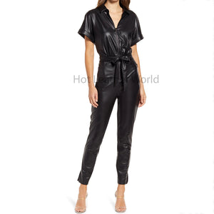 All Black Minimal Women Faux Leather Jumpsuit -  HOTLEATHERWORLD