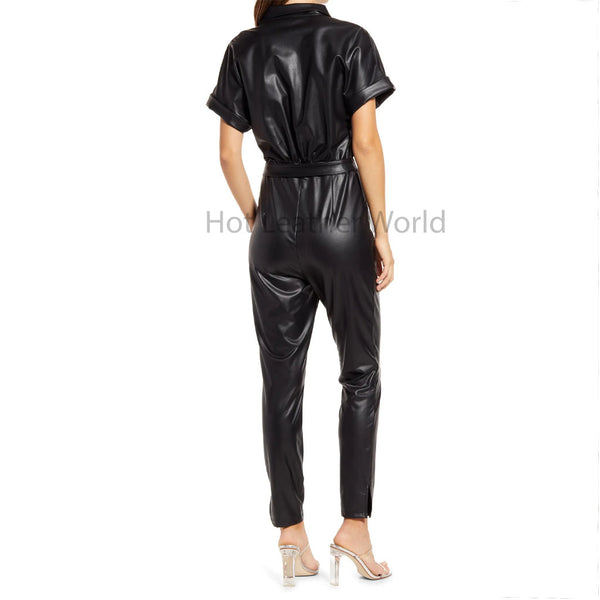 All Black Minimal Women Faux Leather Jumpsuit -  HOTLEATHERWORLD