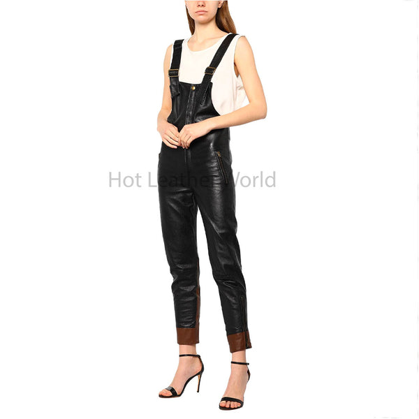 Elegant Black Buckle Detailed Women Genuine Leather Jumpsuit -  HOTLEATHERWORLD