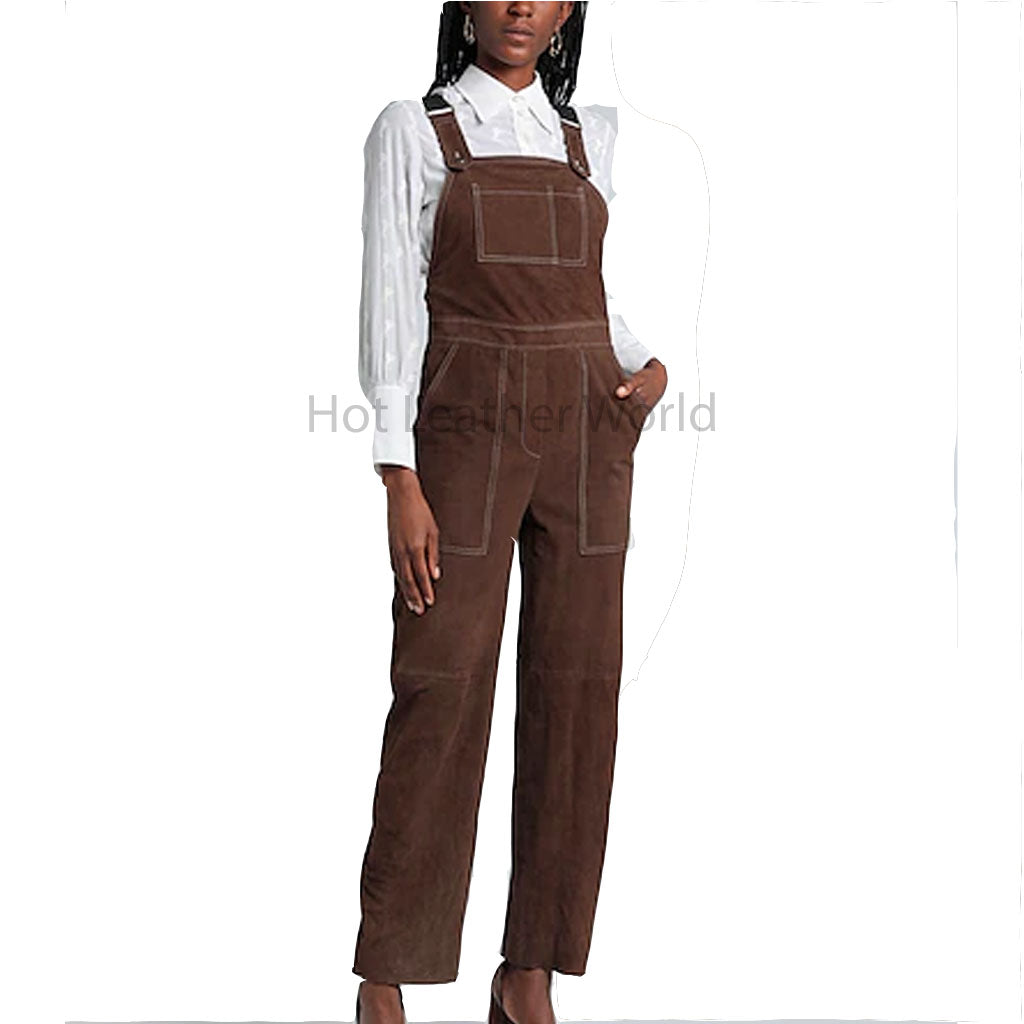 Stylish Dark Brown Multi Pockets Women Genuine Leather Jumpsuit -  HOTLEATHERWORLD