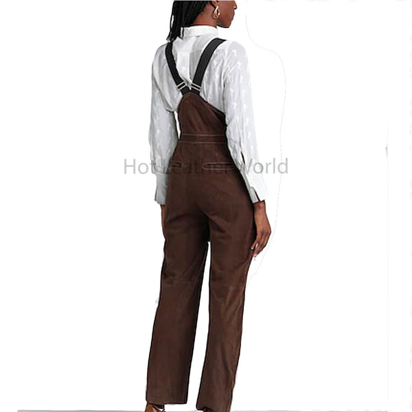 Stylish Dark Brown Multi Pockets Women Genuine Leather Jumpsuit -  HOTLEATHERWORLD