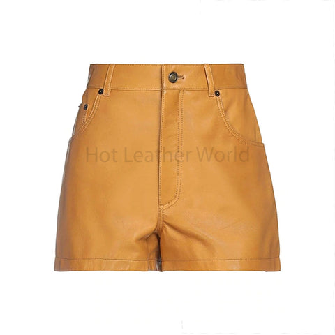 Elegant Camel Brown Multi Pocket Women Genuine Leather Shorts -  HOTLEATHERWORLD