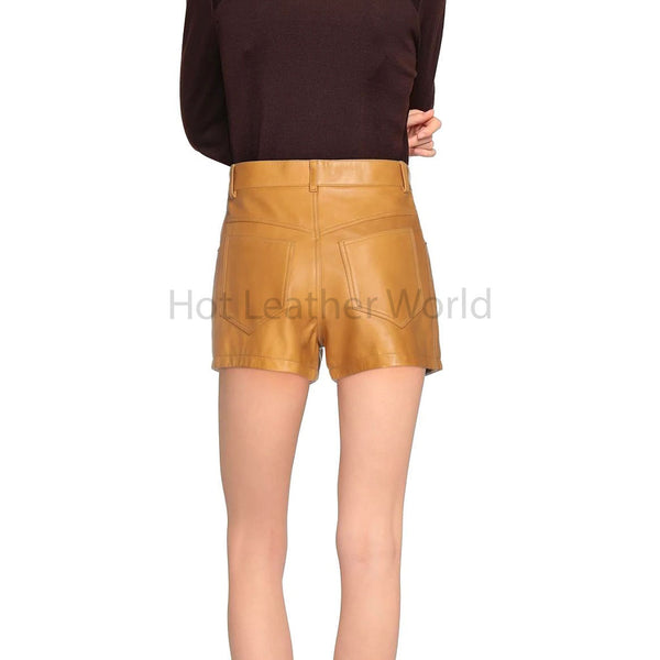 Elegant Camel Brown Multi Pocket Women Genuine Leather Shorts -  HOTLEATHERWORLD