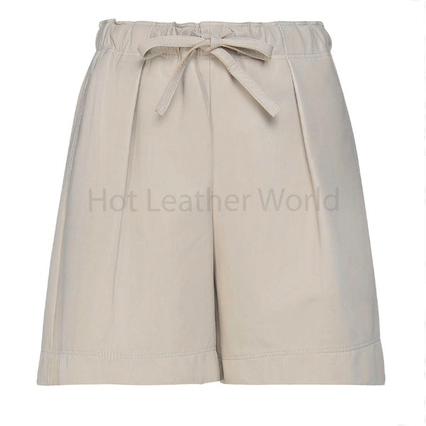 Premium Light Grey Drawstring Women Genuine Leather Shorts -  HOTLEATHERWORLD