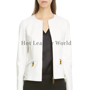 Jewel Neckline Women Leather Jacket -  HOTLEATHERWORLD
