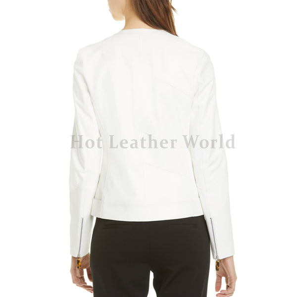 Jewel Neckline Women Leather Jacket -  HOTLEATHERWORLD