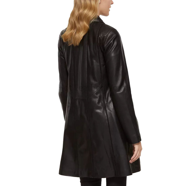 Minimal Black Button Down Swing Leather Coat -  HOTLEATHERWORLD