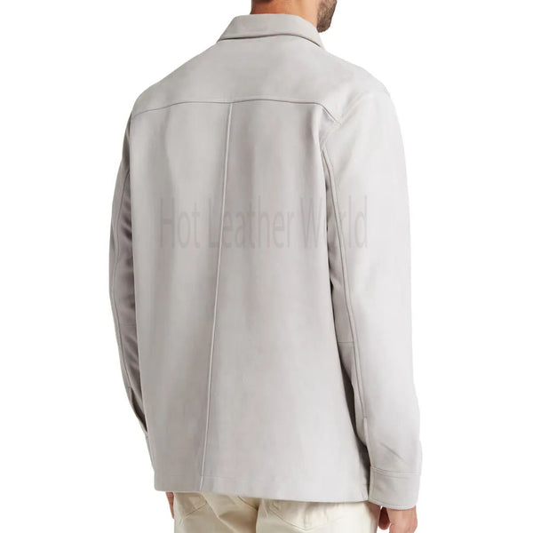 Light Grey Men Genuine Leather Shirt Jacket -  HOTLEATHERWORLD