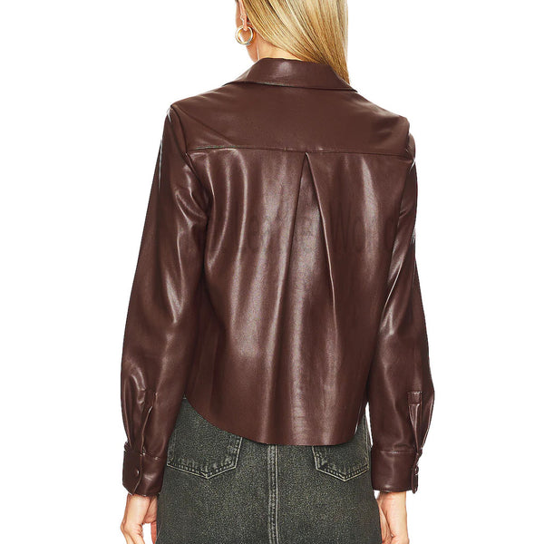 Chocolate Brown Basic Women Leather Shirt -  HOTLEATHERWORLD