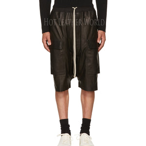 BLACK LEATHER CARGO SHORTS -  HOTLEATHERWORLD