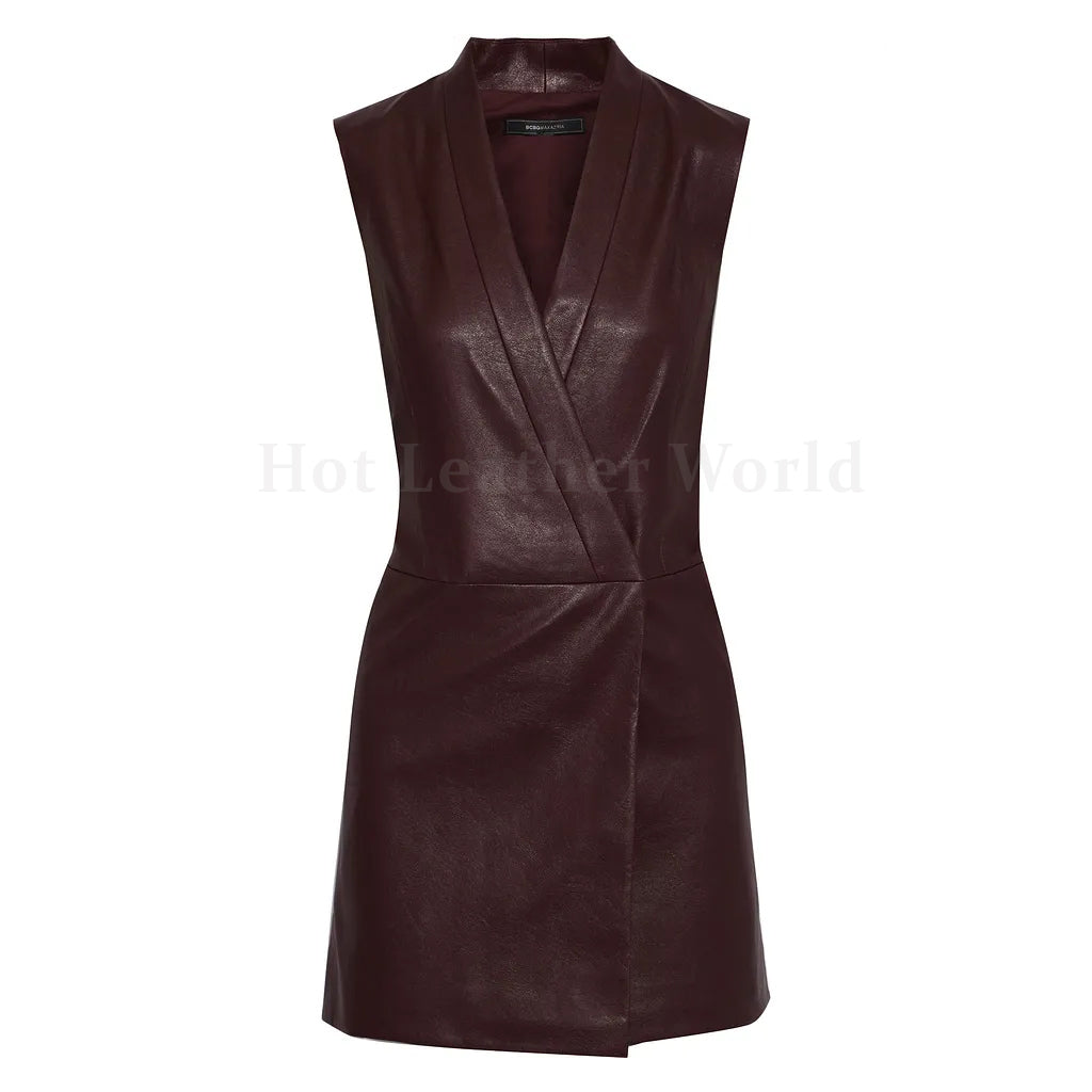 Leather Mini Wrap Dress For Women M / Red