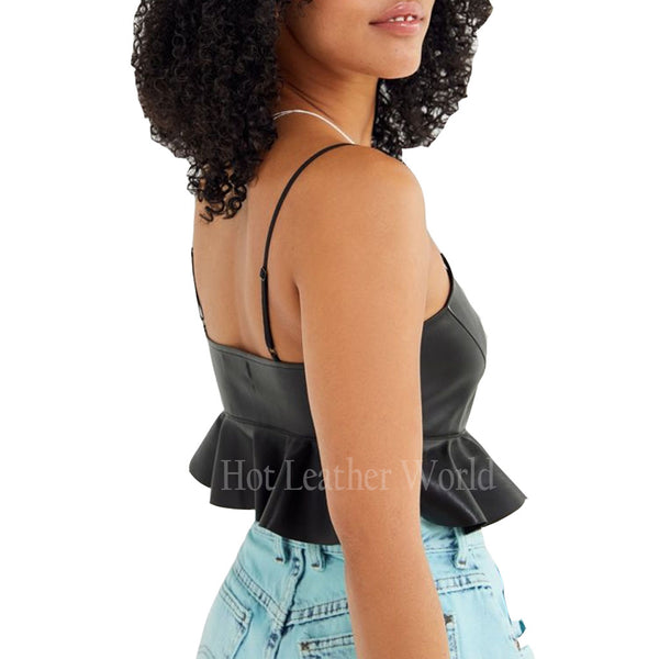 Leather Peplum Cropped Top For Women -  HOTLEATHERWORLD