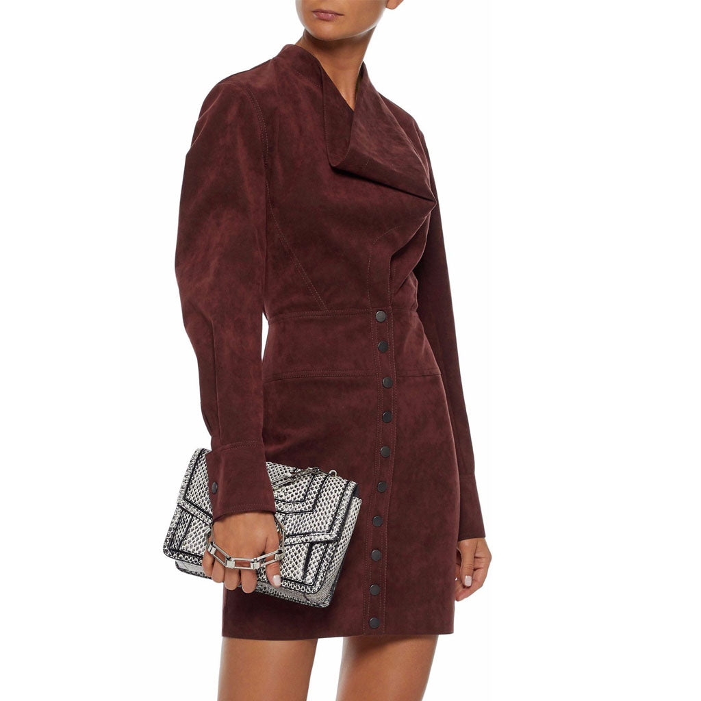Long Sleeves Women Suede Leather Dress 4 / RED Long Sleeves Women Suede Leather Dress 4 / RED